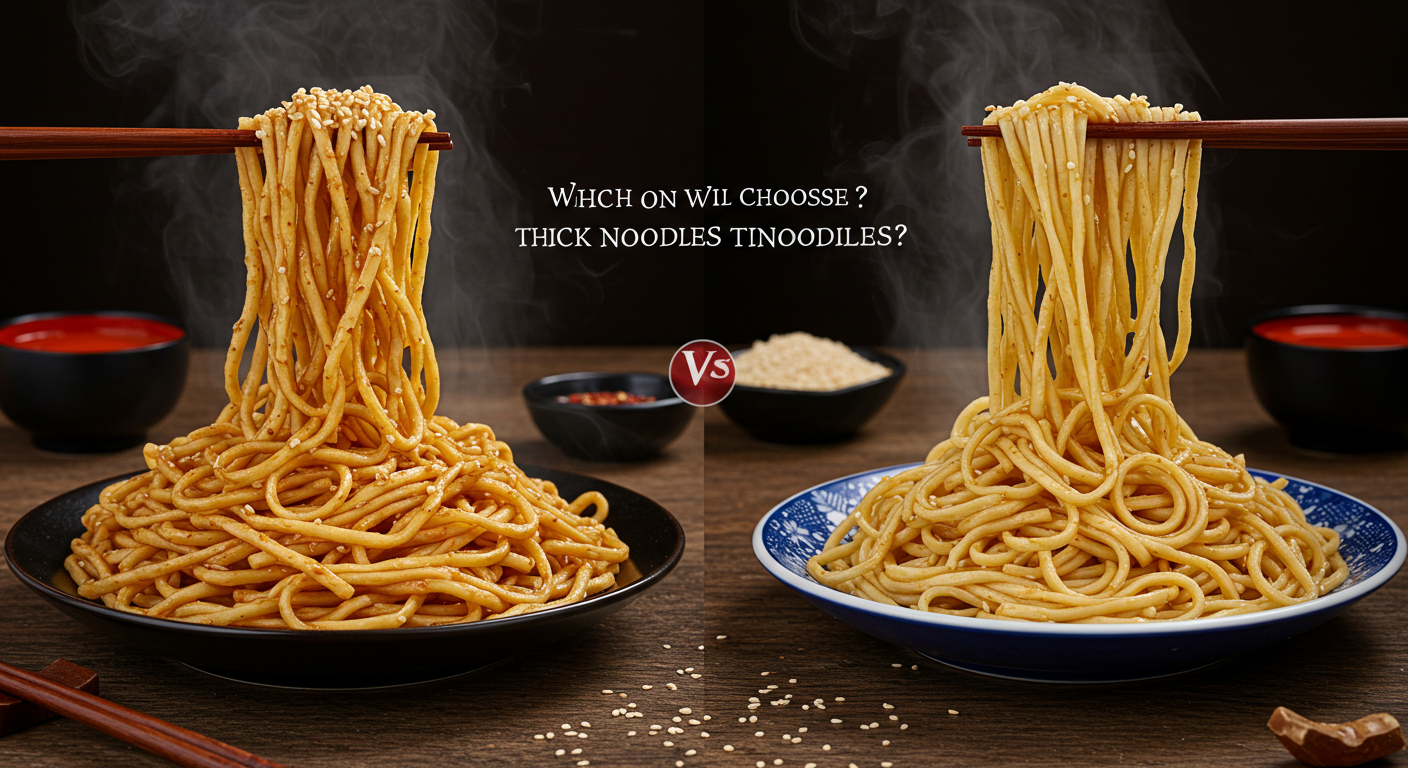 太麺と細麺の担々麺を並べた比較写真